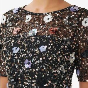 NWT: Adrianna Papell Embellished Black Floral Mini Dress.